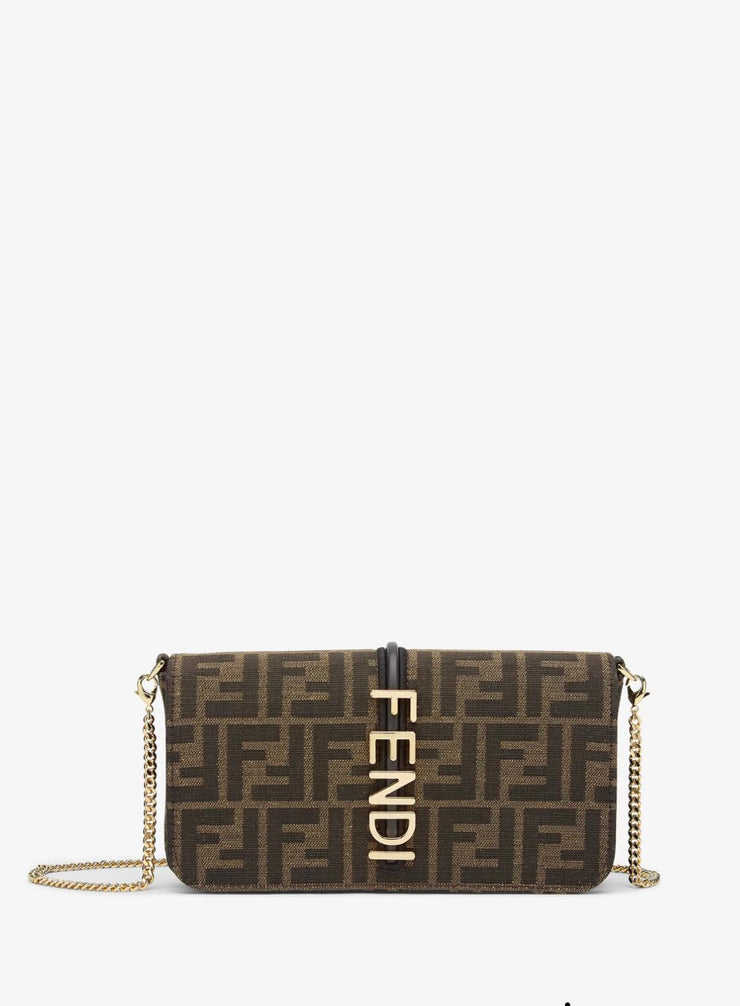 FENDI-Wallet On Chain Fendigraphy Portafoglio in tessuto FF marrone